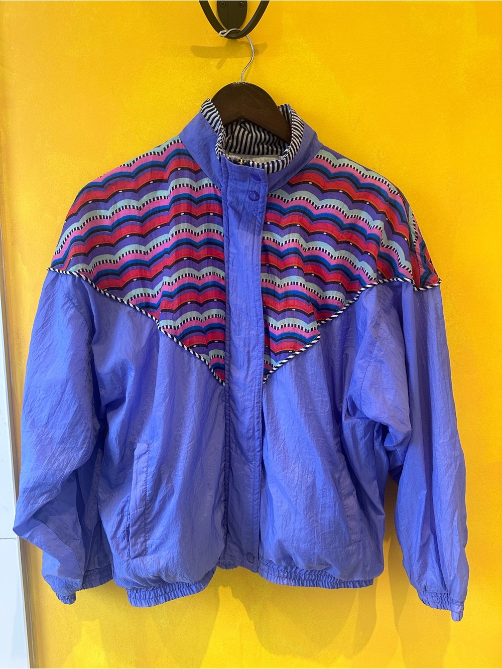 Vintage Colorblock Windbreaker Jacket in Periwinkle with Multicolor Yoke